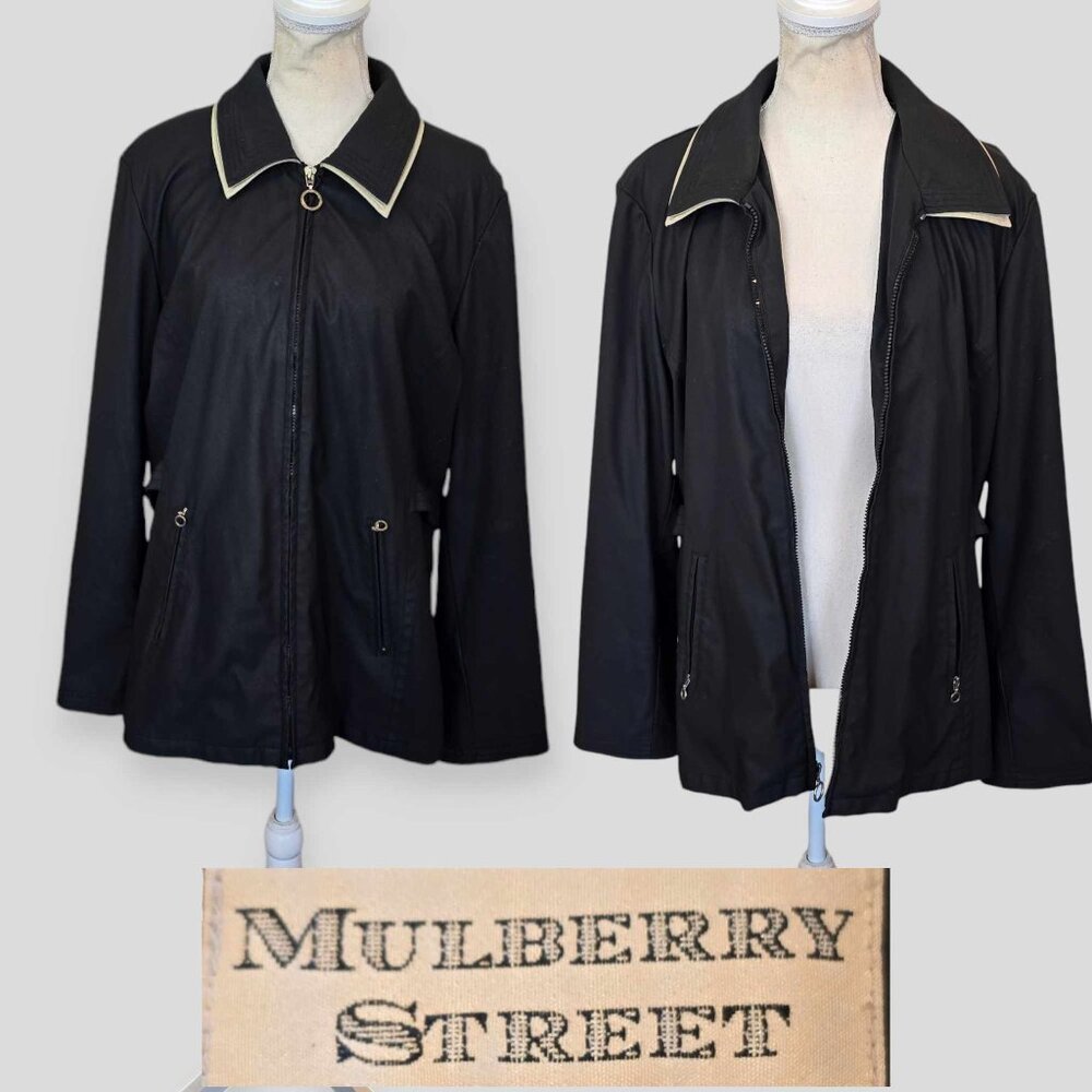 Vintage Mulberry Street Black Full Zip Longsleeve Coat Jacket Womens Large
